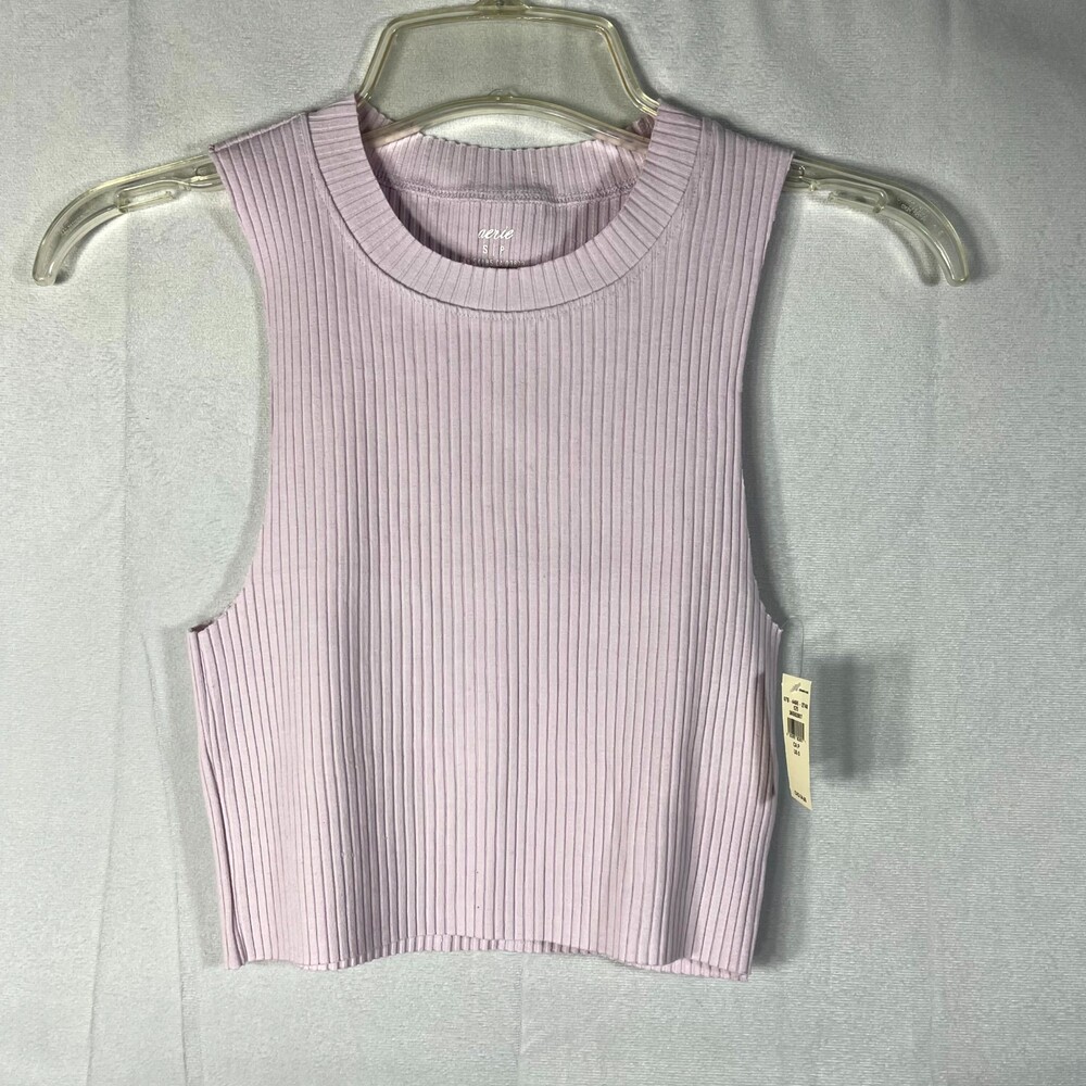 Aerie High Neckโ Ribbed Tank Top Purple Size S NEW